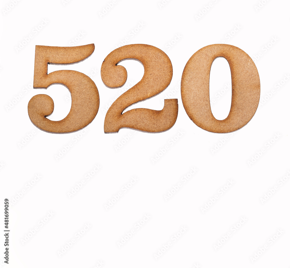 Number 520 in wood, isolated on white background Number 520 in wood, isolated on white background