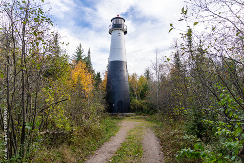 Grand Island Harbor Rear Range Lighthouse, near Munising Michigan, in the fall photo