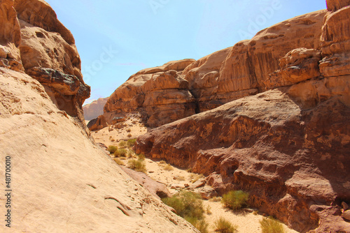 Jordan, Wadi Rum desert rock formations and mountains
