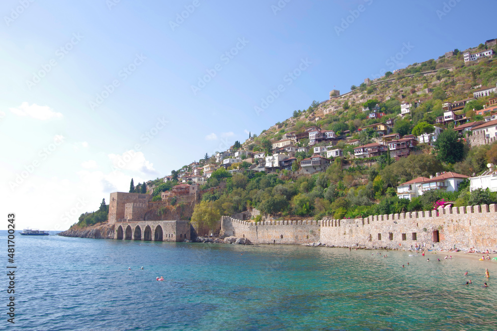 Turkey. Alanya. 09.13.21. View of the ancient city and the fortress with a long wall.