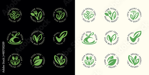 Product label certification icon set. Organic package element vector collection