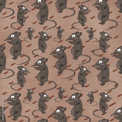 Canvas Print Seamless pattern with grey mice