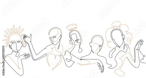  Abstract  minimalistic  Pattern with Women linear silhouettes. Creative Background. Continuous drawing style art. Vector illustration.