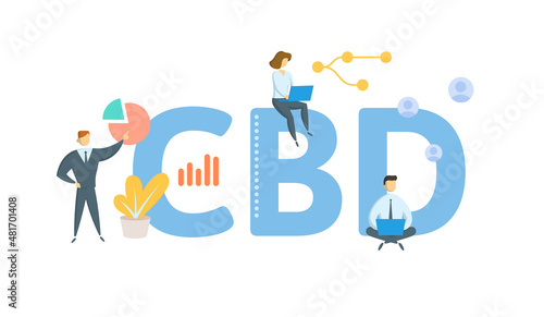 CBD, Central Business District. Concept with keyword, people and icons. Flat vector illustration. Isolated on white.