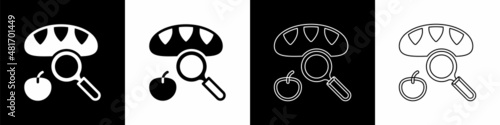Set Searching for food icon isolated on black and white background. Homelessness and poverty concept. Vector