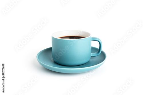 Coffee americano in cup and saucer isolated on a white background.