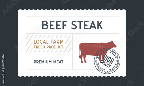 Beef Steak vintage label. Meat vintage packaging design. Beef Meat label, tag, sticker design for packaging. Retro vintage old label template. Vector illustration