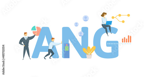 ANG, Advanced Networking Group. Concept with keyword, people and icons. Flat vector illustration. Isolated on white.