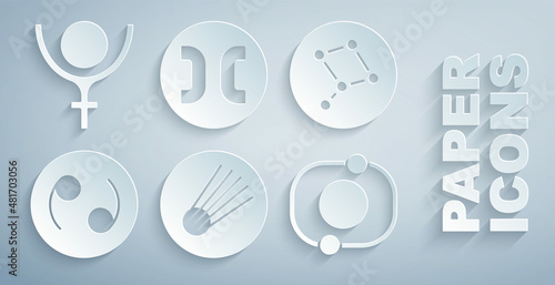 Set Comet, Great Bear constellation, Cancer zodiac, Solar system, Pisces and Symbol Pluto icon. Vector