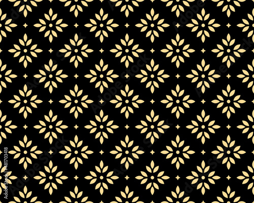 Flower geometric pattern. Seamless vector background. Gold and black ornament. Ornament for fabric, wallpaper, packaging. Decorative print © ELENA