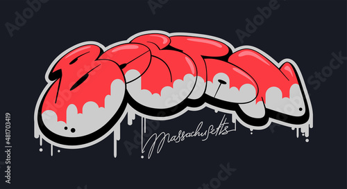 Boston Massachusetts graffiti style hand drawn lettering. Decorative vector text .