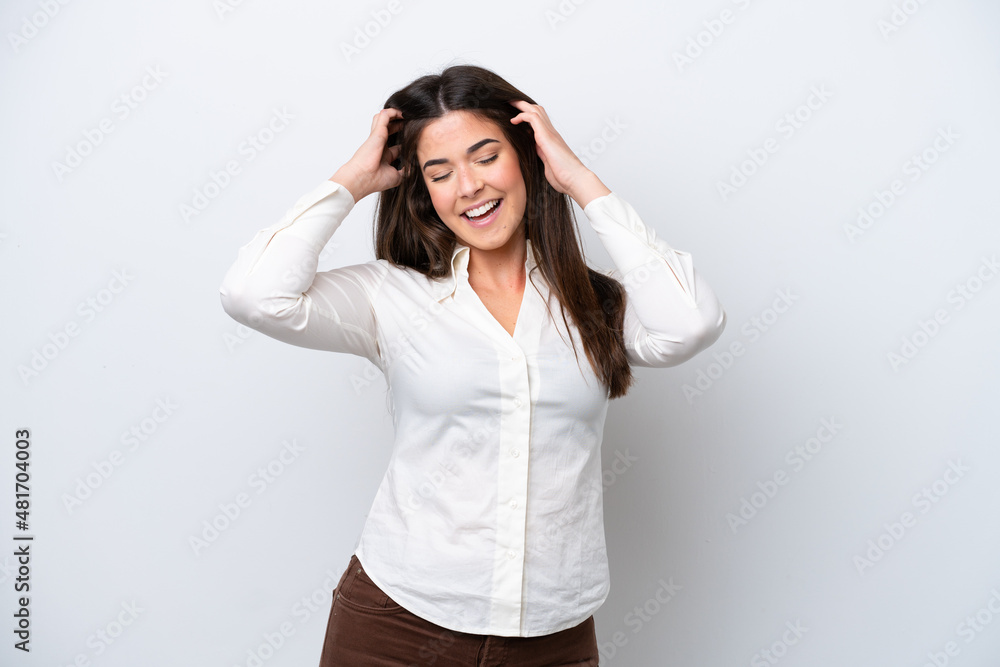 Young Brazilian woman isolated on white background laughing Young Brazilian woman isolated on white background laughing