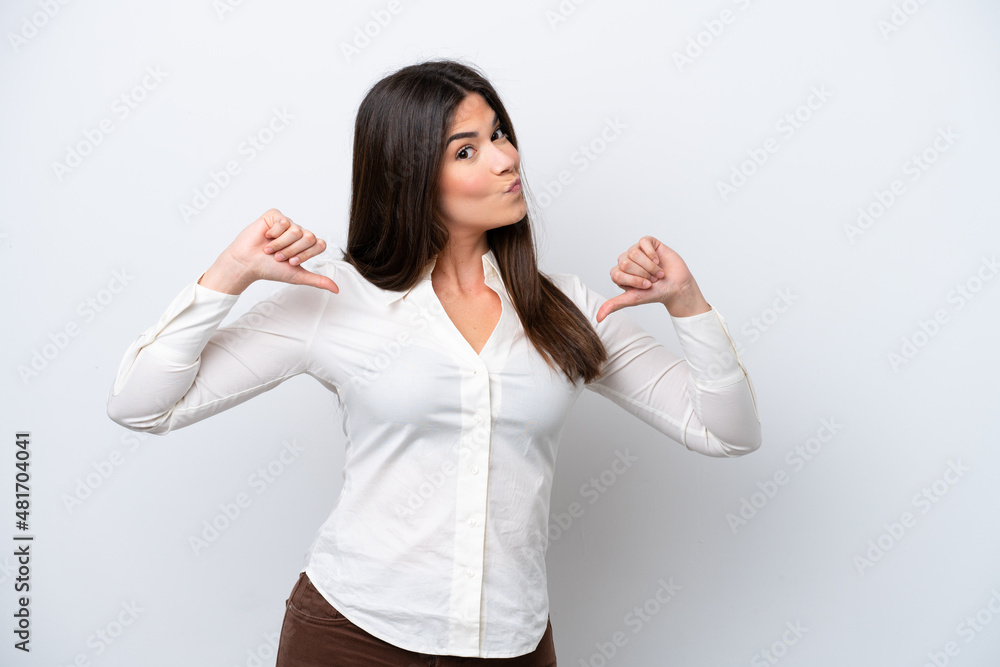 Young Brazilian woman isolated on white background proud and self-satisfied Young Brazilian woman isolated on white background proud and self-satisfied