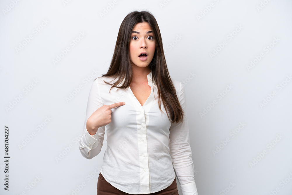 Young Brazilian woman isolated on white background pointing to oneself Young Brazilian woman isolated on white background pointing to oneself