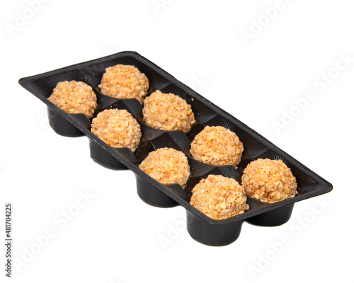 Peanut wafer balls sweet in box isolated on the white background