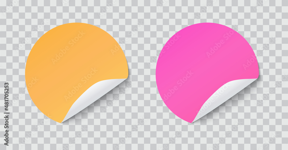 Color empty circle sticky label mock up with curved corner realistic vector isolated on transparent background Color empty circle sticky label mock up with curved corner realistic vector isolated on transparent background