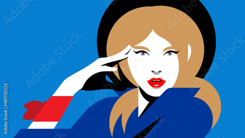 Pretty woman with blond hair. Fashion portrait of female model. Minimalistic portrait, beautiful face, white skin. Trendy modern illustration for poster, banner, cover.
