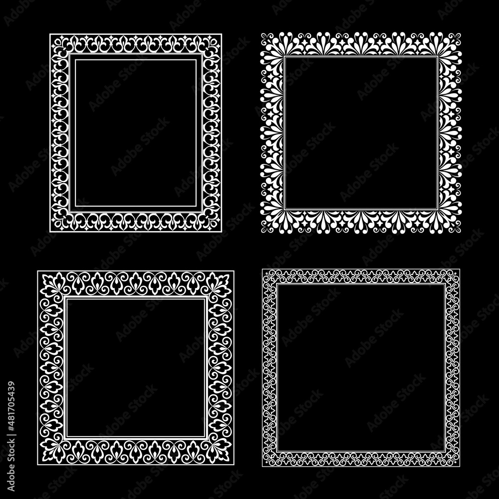 Set of decorative frames Elegant vector element for design in Eastern style, place for text. Floral black and white borders. Lace illustration for invitations and greeting cards. Set of decorative frames Elegant vector element for design in Eastern style, place for text. Floral black and white borders. Lace illustration for invitations and greeting cards.