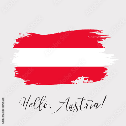 Austria vector watercolor national country flag icon. Hand drawn illustration with dry brush stains, strokes, spots isolated on gray background. Painted grunge style texture for posters, banner design