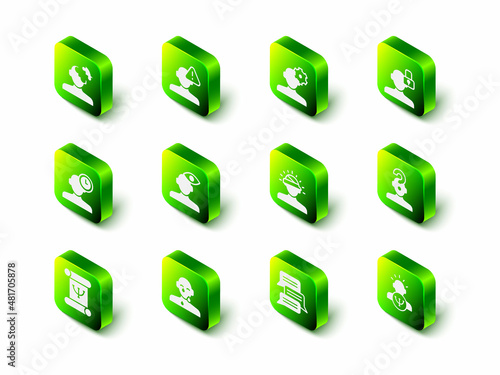 Set Finding a problem in psychology, Solution, Closed personality, Human with question mark, Psychology, Concussion, headache, Online psychological counseling and Tear cry eye icon. Vector