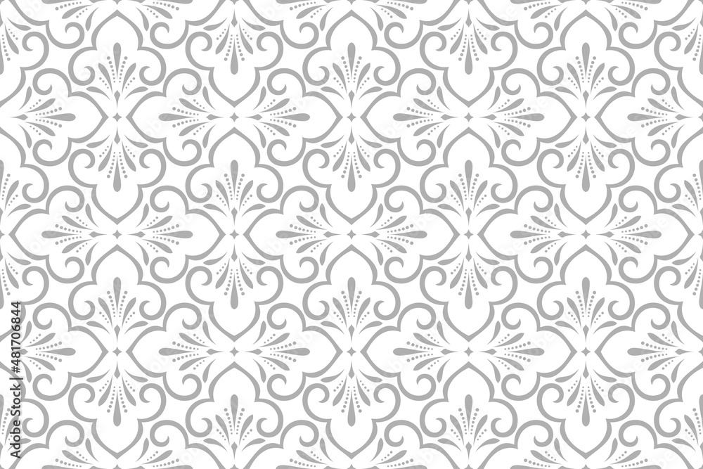Flower geometric pattern. Seamless vector background. White and gray ornament. Flower geometric pattern. Seamless vector background. White and gray ornament.