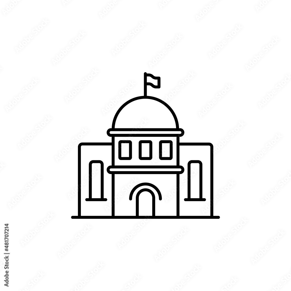 Business and finance outline vector icon. Building, flag vector icon