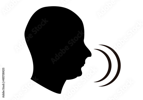 Icono negro de cabeza con voz de hablar. 