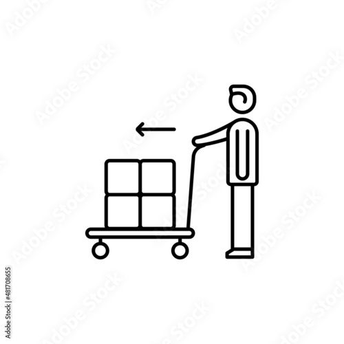 Business and finance outline vector icon. Man, cargo, move vector icon