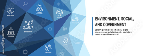 Environment and Social Government Icon Set and Web Header Banner for ESG etc