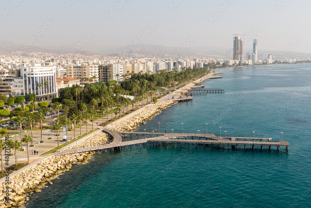 Top view of Limassol famous Embankment at Cyprus.