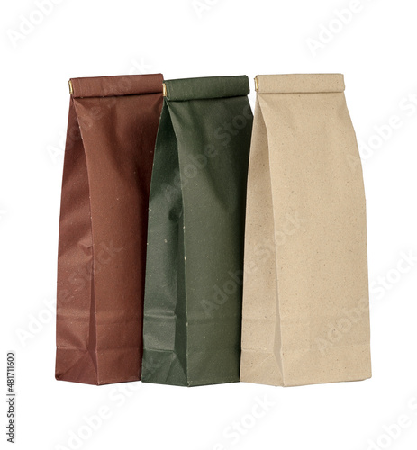 Biodegradable paper bags isolated on white background.