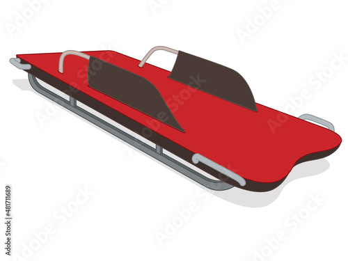 skeleton bobsled sleigh sport, 3D view of red sled, isolated on a white background