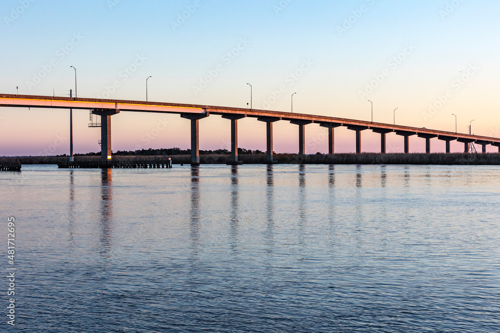 Highway 98 bridge over the Apalachicola River during the blue hour.