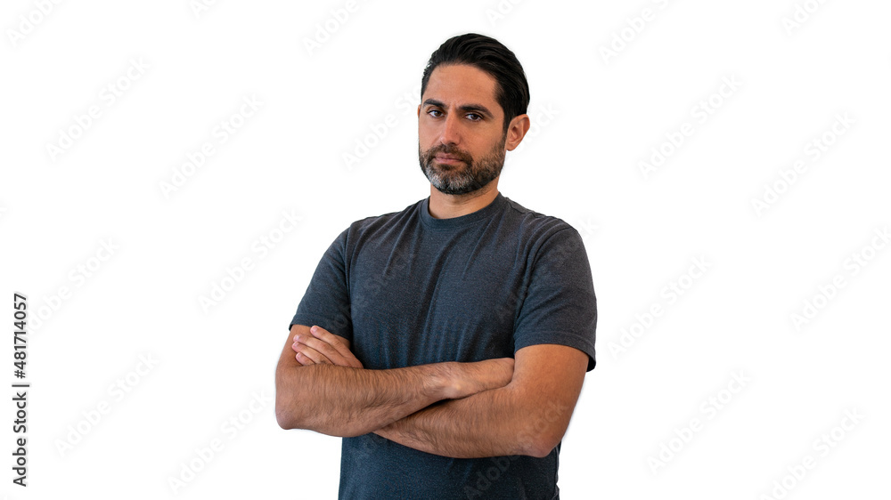 Fototapeta premium Portrait handsome man thinking try solve problem pose over isolated background