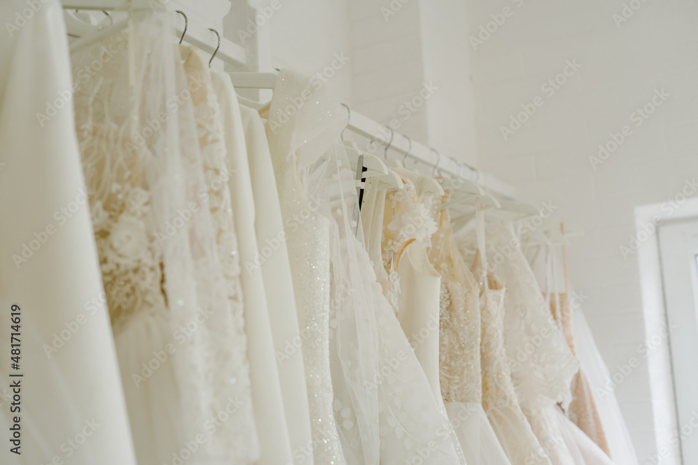 Wedding salon with designer dresses. Beautiful designer dresses. Wedding salon with designer dresses. Beautiful designer dresses.