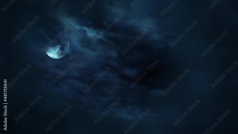 Mystical moon and dark blue clouds, motion horror, mystical and Halloween style background Mystical moon and dark blue clouds, motion horror, mystical and Halloween style background