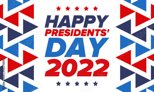 Happy Presidents day in United States. Washington's Birthday. Federal holiday in America. Celebrated in February. Patriotic american elements. Poster, banner and background. Vector illustration