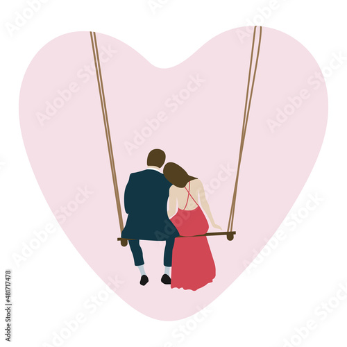 Cute lovers sit the swing. illustration vector art for any card.