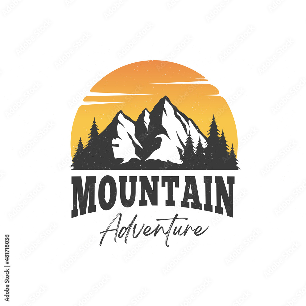 Mountain Logo Vector Design Inspiration. Sunset above mountains peak silhouette