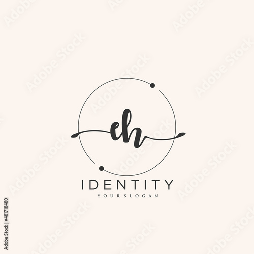 EH Handwriting logo vector of initial signature, wedding, fashion, jewerly, boutique, floral and botanical with creative template for any company or business. photo