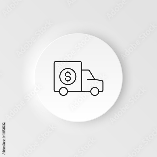 Business and finance neumorphic style vector icon Truck, dollar neumorphic style vector icon