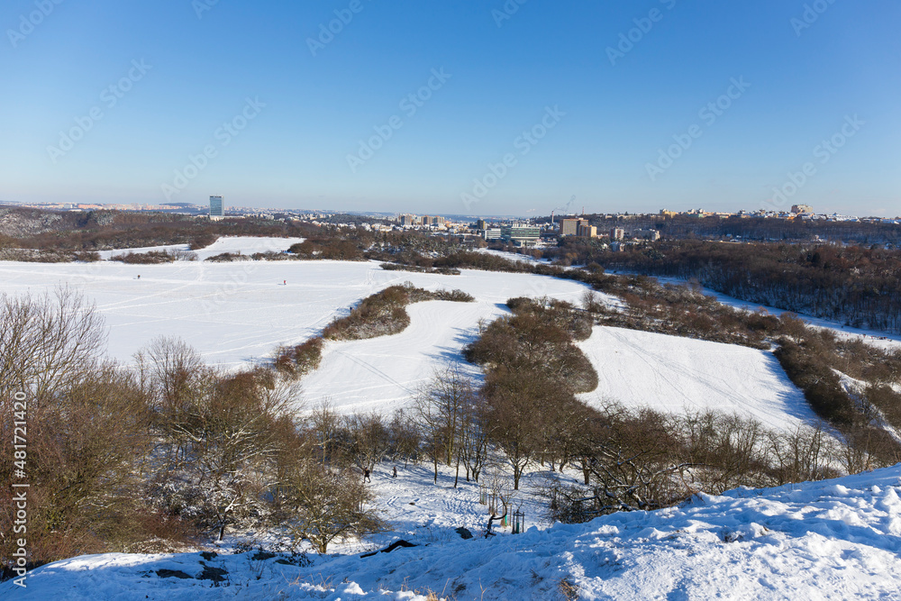 Snowy sunny Ticha Sarka in the Winter, Nature Reserve in Prague Snowy sunny Ticha Sarka in the Winter, Nature Reserve in Prague