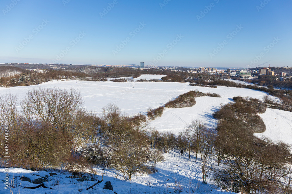 Snowy sunny Ticha Sarka in the Winter, Nature Reserve in Prague Snowy sunny Ticha Sarka in the Winter, Nature Reserve in Prague