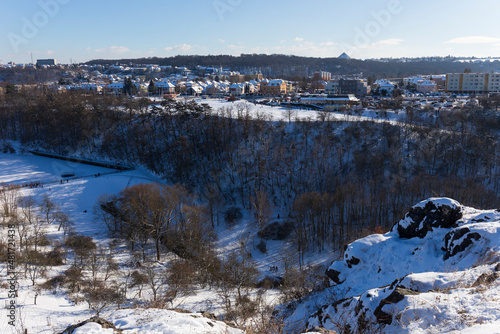 Snowy sunny Ticha Sarka in the Winter, Nature Reserve in Prague photo