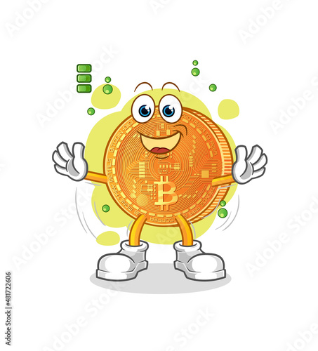 bitcoin full battery character. cartoon mascot vector