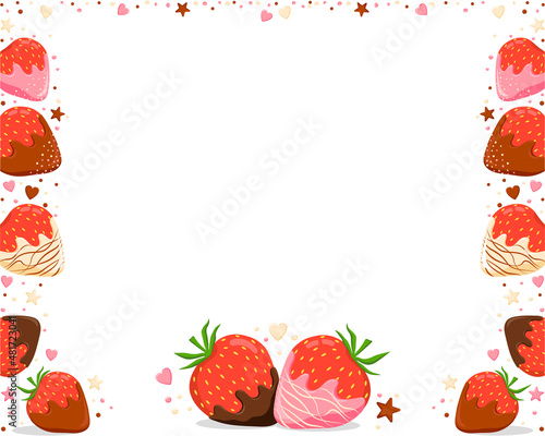 Vector background of assorted chocolate covered strawberries.
You can place your text in the middle of the composition. The background can be used for menus, postcards, advertising, postcards.