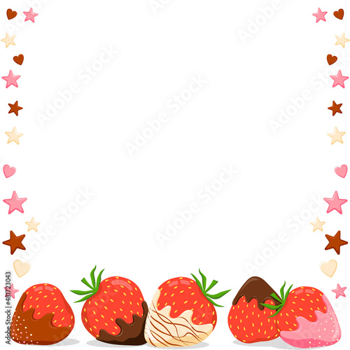 Vector background of assorted chocolate covered strawberries.
You can place your text in the middle of the composition. The background can be used for menus, postcards, advertising, postcards.