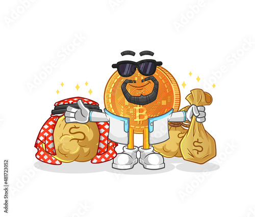 bitcoin rich arabian mascot. cartoon vector