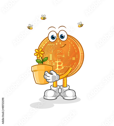 bitcoin with a flower pot. character vector