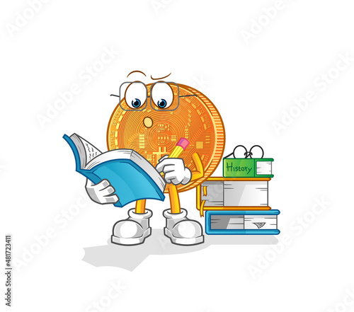 bitcoin studying mascot. cartoon vector